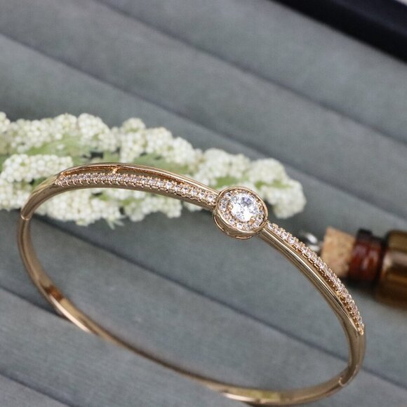 Elegant Rose Gold Bangle with Sparkling Center Stone Accent, XPBL0479 - Picture 1 of 12